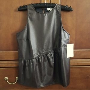 Calligraphie Women's Brown Faux Leather Sleeveless Top - Size S